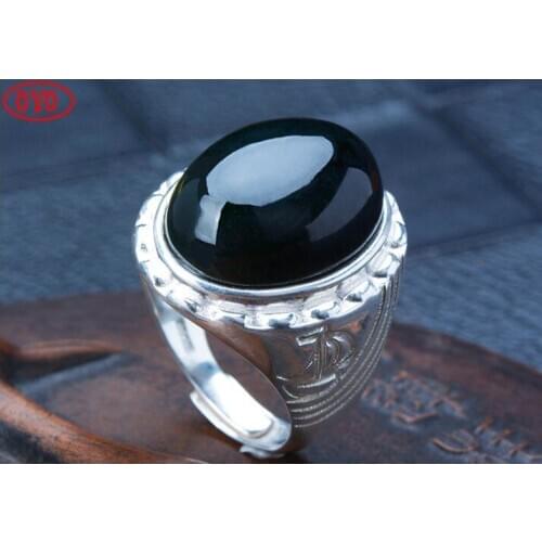 S925 silver inlaid ring face mens domineering jade finger adjustable size