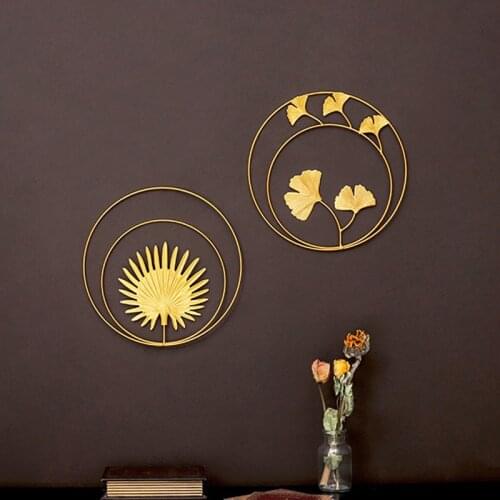 Nordic Light Luxury Metal Wall Hanging Ornament Gold Picture Frame Ginkgo Leaf Background Iron Wall Decor Room Home Decoration