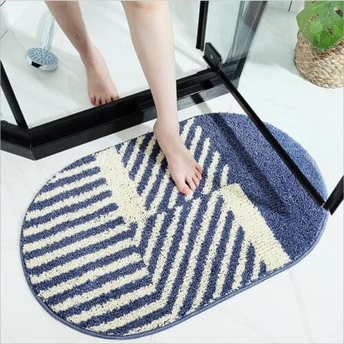 Modern Bathroom Decoration Carpet Flocking Living Room Stripe Absorbent Non-slip Bedroom Door Mat Oval Household Rug