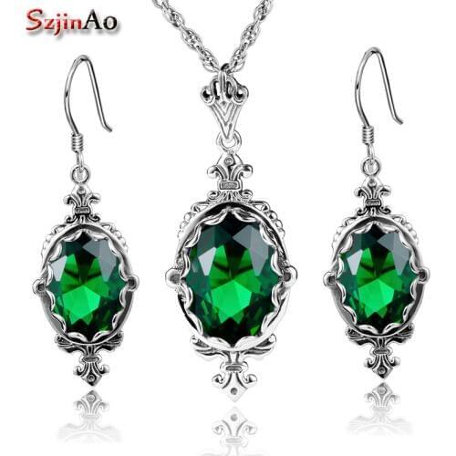Szjinao Cool Design Costume Jewellery Sets Sterling Silver 925 Stamp Emerald Fashion Women Jewelry Set For Marriage bijoux