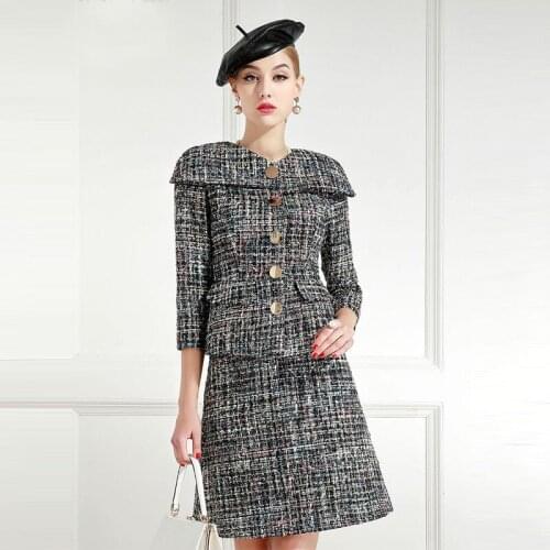 Xiaoxiangfeng Tweed Celebrity Temperament Professional Suit Skirt Goddess Two Piece Suit 2021 Spring Dress