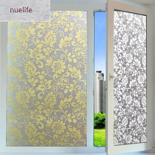 Stained glass film Privacy Static electricity Cling Frosted self-adhesive household Decorative Window sticker White/Gold Flower
