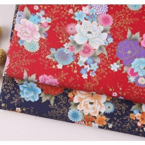 Japanese Bronzing Red Navy Blue Cotton Fabric Cloth For Sewing Kimono Dolls & Bags Needlework Patchwork