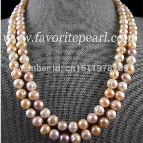 Pearl Necklace 45 Inch 9-10mm Multicolor Natural Freshwater Pearl Long Necklace Fashion Ladys Jewelry Free Shipping