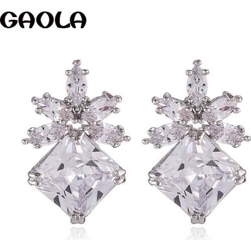 GAOLA High Quality Cubic Zirconia Flower Shape Stud Earrings Women Fashion Jewelry GLE7876