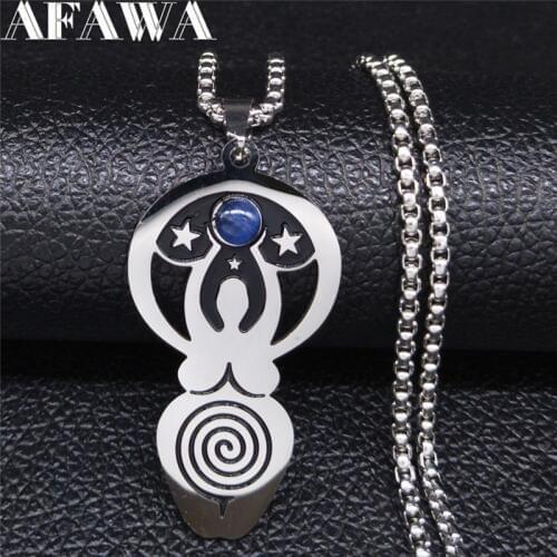 AFAWA Vortex Goddess Stainless Steel Necklaces Women Silver Color Pentagram Necklaces & Pendants Jewelry collar mujer N3325S02