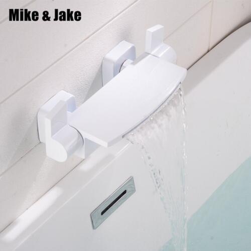 Pure white waterfall bathtub faucet water fall bath mixer hot and cold wall bath tap waterfall white bath mixer