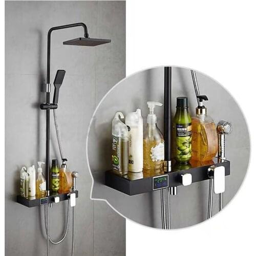 1SET Digital Temperature Display Bath Shower Faucets Set Bathroom Mixer Shower Bathtub Tap Rainfall Shower Wall Tap