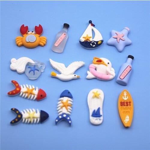 10pcs Crab/Sailing/Slippers/Dolphin/Drifting/Seagull/Fish Resin Flat back DIY Hair Bow Center Scrapbooking craft