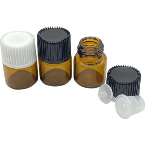 100pcs 1ml Amber Glass Bottles With Pull Orifice Reducer Screw Cap Mini Empty Wishing Vials Perfume Samples Jar