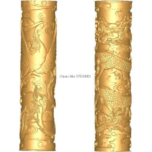 2pcs baluster_pillars_Dragon and phoenix 3d model STL relief for cnc STL format staircase column 3d model for cnc stl relief