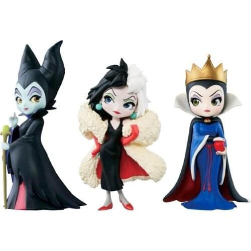 3 PCS/Set Q Posket Petit Villains Maleficent Cruella De Vil Queen Vinyl Action Figure Model Toys For Children Christmas Gift