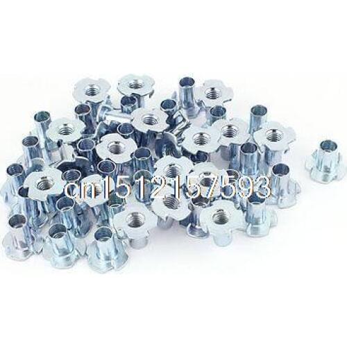 50Pcs 4 Prongs Full Thread Zinc Plated T-Nut Tee Nut 5/16"-18 x 11/16"