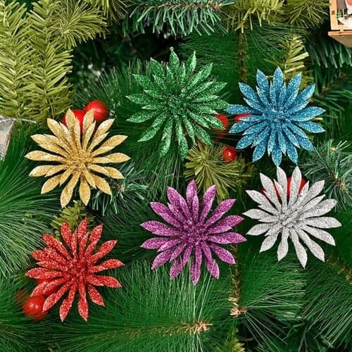 6Pcs/Bag Artificial Hollow Flowers Beautiful Ornament Hanging on The Christmas Tree Wedding Christmas Valentines Day Decoration