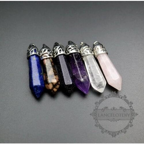 9x30mm crystal,blue sandstone,Rhodonite pillar fashion women pendant charm 1800255