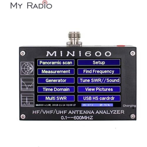 MINI600 Antenna Analyzer 0.1-600MHZ HF/VHF/UHF ANT SWR 4.3" LCD Screen Touch Vector spectrum Meter Tester