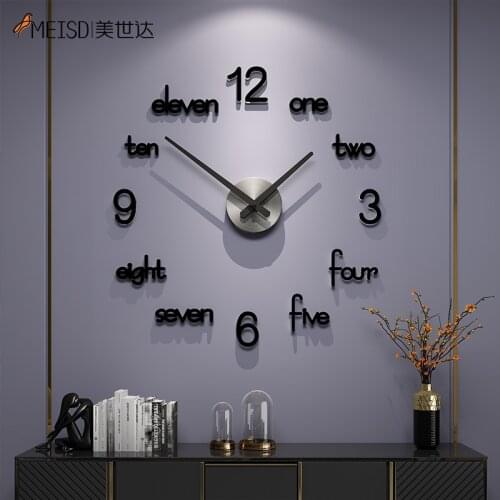 MEISD Large Wall Clock Modern Design Wall Sticker Watch Silent Quartz Clock Living Room Acrylic Black Horloge Sale Free Shipping
