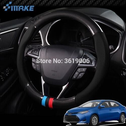 SmRKE For Toyota Corolla Steering Wheel Cover Anti-Slip Carbon Fiber Top PVC Leather Sport Style