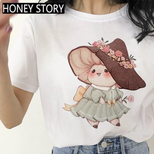 Kawaii Mushroom Funny Cartoon T-shirt Women Cute Anime Harajuku T-shirt Ullzang Grunge Aesthetic Tshirt Graphic Top Tees Female