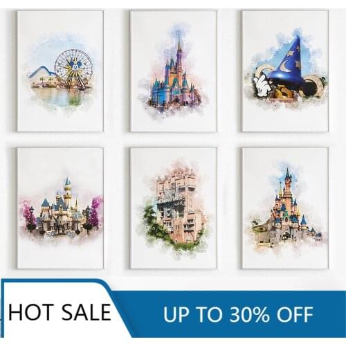 Disney Canvas Painting Printable Princess Dream Castle Posters Prints Disneyland Wall Art Kids Room Decoration Pictures
