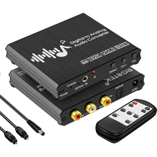 Coaxial Digital To Analog Audio Converter 192KHz Bass Adjustment With Remote Audio Signal Adapter Mono 3.5mm Output