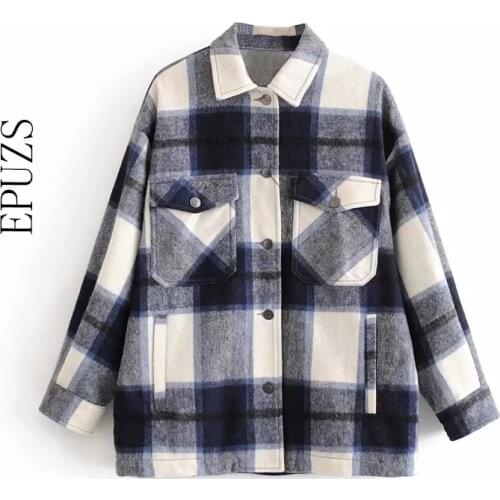 Fashion green red Plaid jacket for women winter coat Long Sleeve office coats and jackets women Oversized bomber jacket 2019