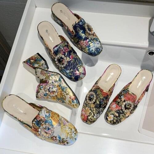 Fashion Beautiful Mules Sandals Low Heel 1.57 Inches Leisure Colorful Loafers Summer Sexy Slippers For Women（Size 35-39