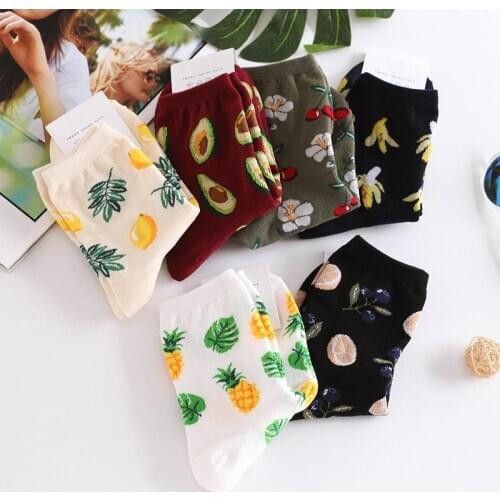 Fashion Cartoon Men Women Sock Novelty Stitching Pattern Cotton Crew Skarpety Avocado Pineapple Personality Funny Socks