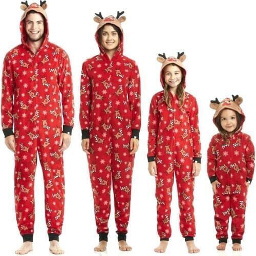 New Family Matching Pyjamas Adult Kids Baby Matchint Outfits 2020 Christmas Red Cute Snow Deer Romper Jumpsuits Gift