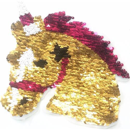NEW horse unicor Reversible Change color Sequins Sew On Patches for clothes DIY Patch Applique Bag Clothing Coat Jeans Craft