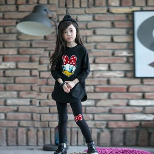 Girl clothes two-piece cartoon print fake pocket long-sleeved sweatshirt + leggings children 3-8 years old baby quality clothing