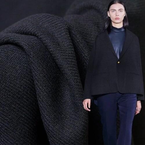 Navy Blue Twill Worsted Wool Fabrics 100%Wool Garment Materials Winter Women Ovecoat Sewing Cloth