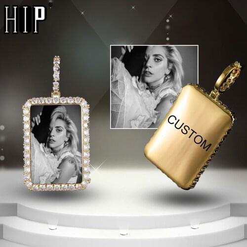 Hip Hop Square Custom Photo Iced Out Bling Solid Back AAA Cubic Zirconia Personalized Necklace & Pendant For Men Jewelry