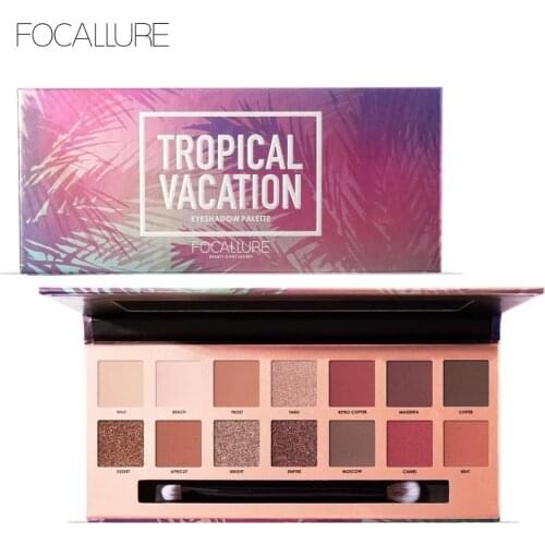 FOCALLURE Glitter Eye shadow palette 14 colors professional pallete easy to wear long lasting Tropical vacation eyeshadow