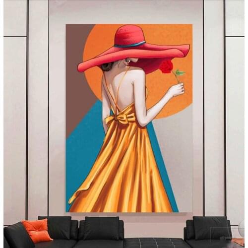 Red Hat Sexy Woman Poster Fashion Model Girl Rose Canvas Painting HD Printing Picture Wall Art Room Decor Modern Home Decoration