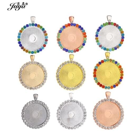 45PCS 30mm Cabochon Pendant Base With Colorful Diamond Alloy Charms For DIY Jewelry Making Pendant Necklace Crafts Accessories