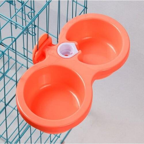 Dog Anti Bite Detachable Hanging Double Bowls Puppy Food Auto Water Dispenser Dish Supplies Durable Plastic Pet Feeders