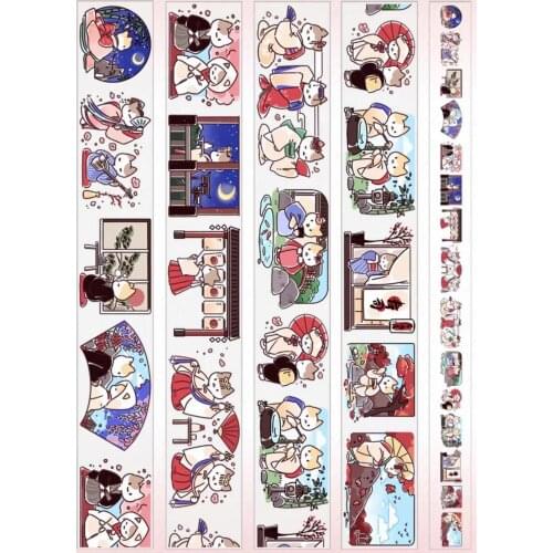 Lovely City Cat Clear PET Tape for Card Making Bullet Journal DIY Scrapbooking Label Sticker