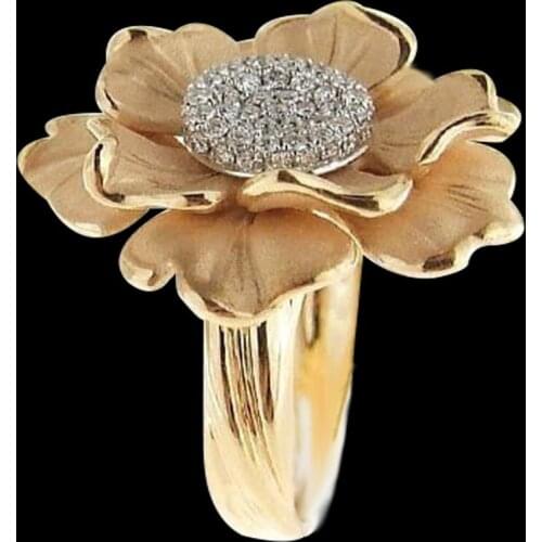 Luxury Yellow Flower Romantic Commitment Ring Jewelry Womens Zircon Flower Bride Wedding Ring Engagement Ring Cocktail Ring
