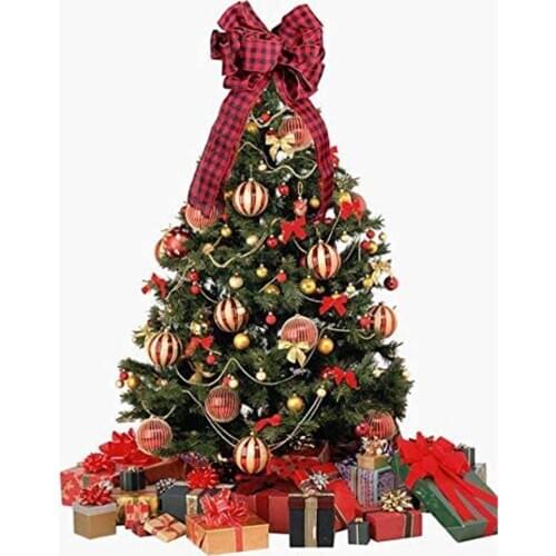 Christmas Wreaths Red And Black Checked Glitter bows Xmas Decorative Bows for Home Ornament Decoration D50