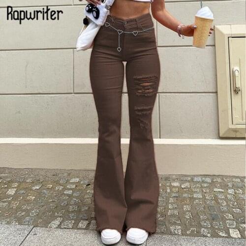 Rapwriter Y2K Casual Hole Jeans Harajuku Denim Pants High Waist Flare Pants 2000s Autumn Costume Women Harajuku Streetwear Chic