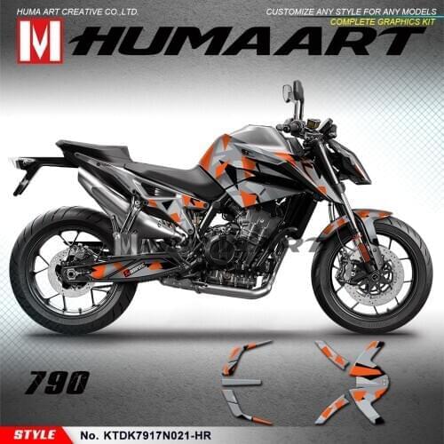 HUMAART Grey Graphics Sport Bike Stickers for 790 2017 2018 2019 2020 without Seat Cowl Decal (Style No.KTDK7917N021-HR)