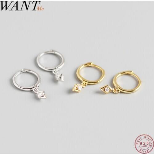 WANTME Fashion Geometric Inlaid CZ Mini Small Stud Earrings for Women Real 925 Sterling Silver Girl Birthday Party Jewelry Gift