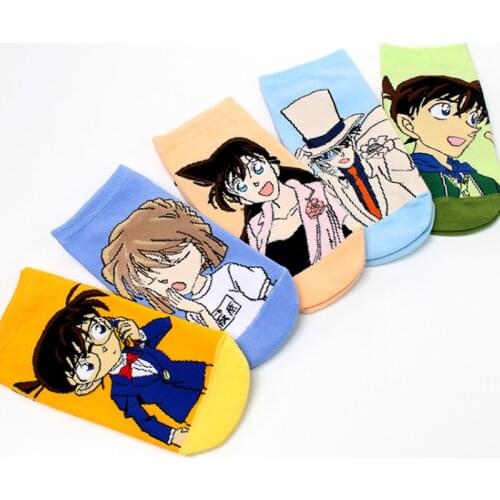 Cute Anime Detective Socks Conan Harajuku Cotton Non-Slip Kawaii Woman Funny Spring Low Cut Short size 35-40