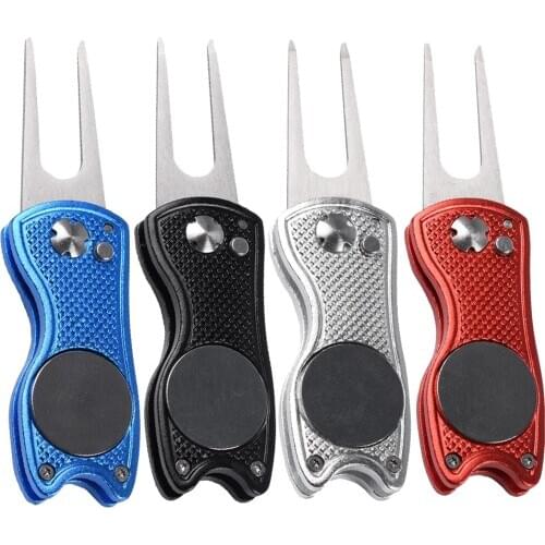 Foldable Golf Divot Repair Tool with Golf Ball Tool Pitch Groove Cleaner Golf Accessories Putting Green Fork Golf Training Aids