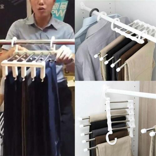 5 in 1 Stainless Steel Multi-function Retractable Pants Hanger Trouser Rack P6E8