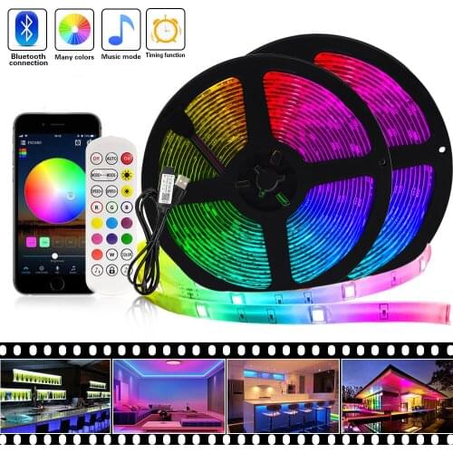 DC 5V SMD 5050 Bluetooth RGB LED Strip Lights USB Flexible Tape Diode Ribbon Light Lamp With 24Key IR Remote
