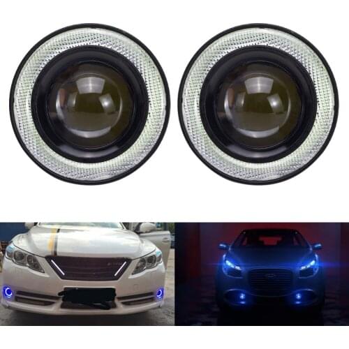 2Pcs 3.5" COB LED Fog Light Halo Blue Angel Eye Ring Driving Bulbs Energy Saving LED Headlight High Power COB Fog Lights Lamps