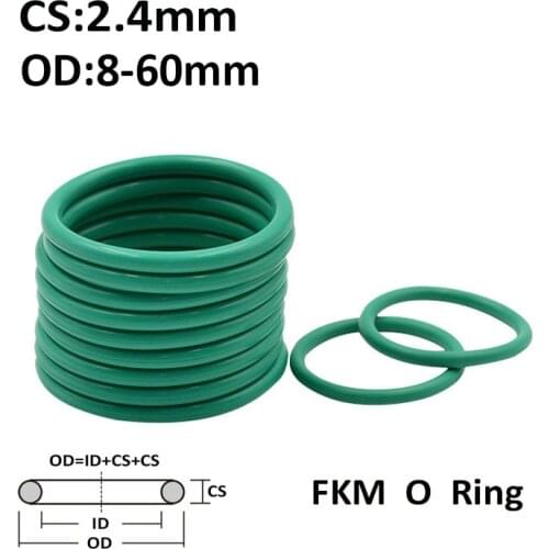 CS2.4mm OD 8~60mm Green Fluororubber O Ring FKM Sealing Gasket High Temperature Resistance