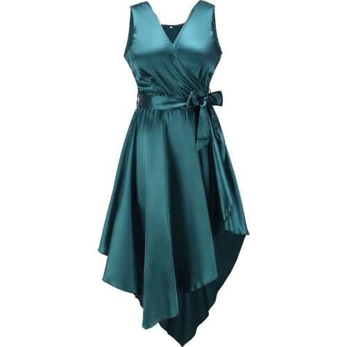 In Spring and Summer of 2021 New Fashion and Elegant Womens Sexy V-neck Silk-like Irregular Dress